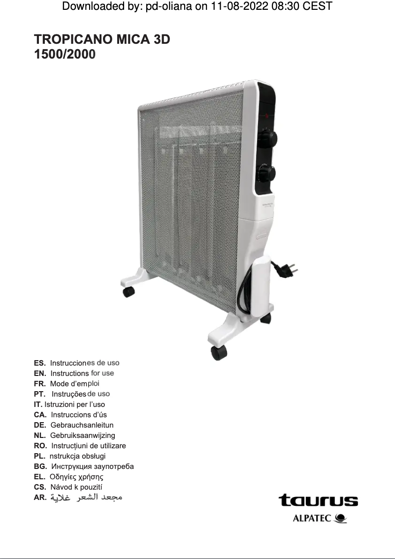 Page 1 de la notice Manuel utilisateur Taurus Tropicano Mica 3D 2000