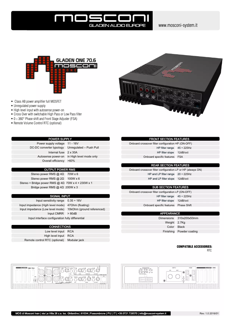 Page n°1 - Manuel utilisateur Mosconi Gladen One 70.6