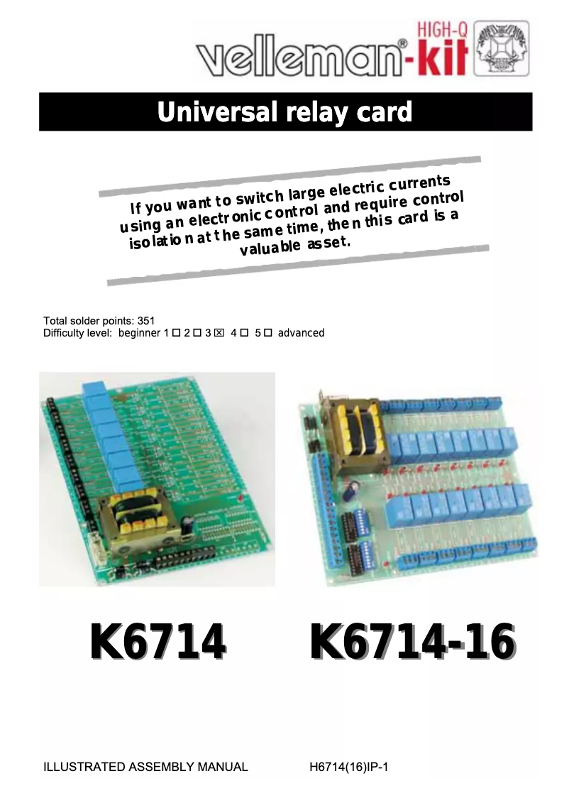 Page 1 de la notice Manuel utilisateur Velleman K6714-16