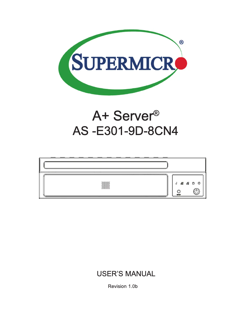 Page 1 de la notice Manuel utilisateur Supermicro A+ Server E301-9D-8CN4