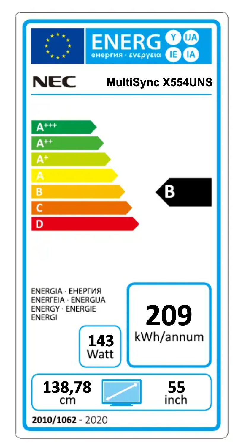 Página 1 del manual Etiqueta energética NEC MultiSync X554UNS