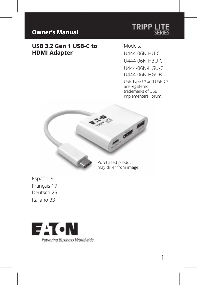 Page n°1 - Manuel utilisateur Tripp Lite U444-06N-HGUB-C