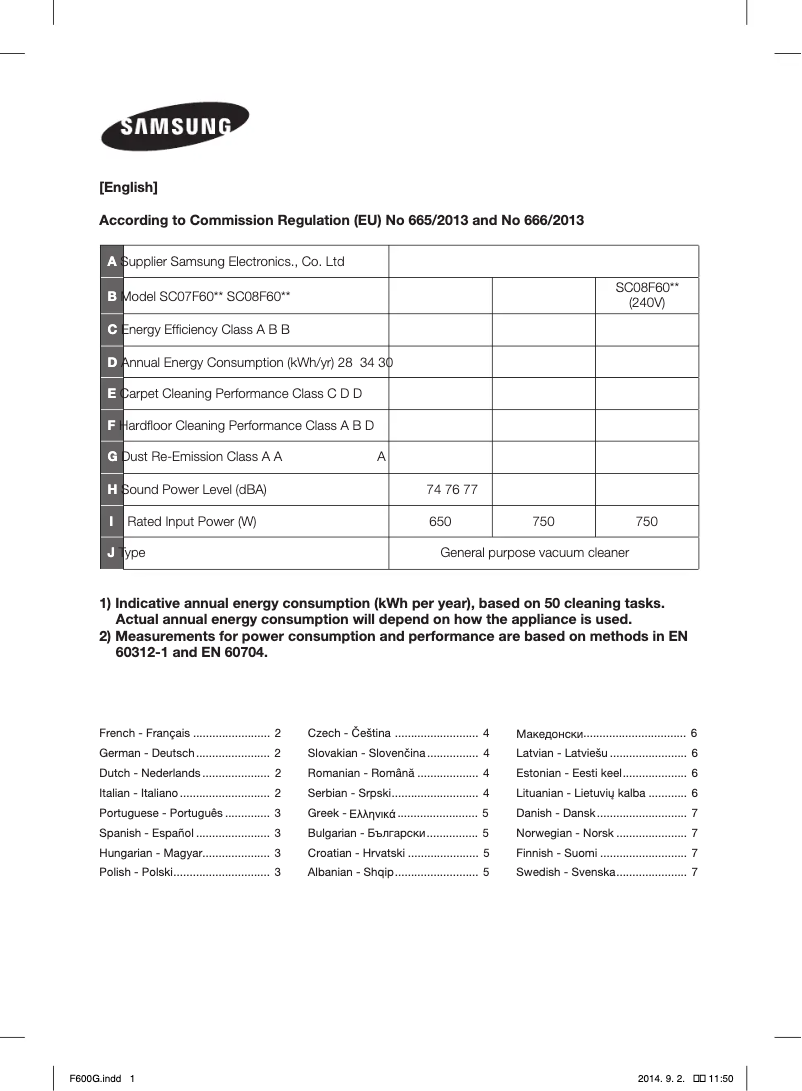 Image de la première page du manuel de l'appareil SC07F60JV