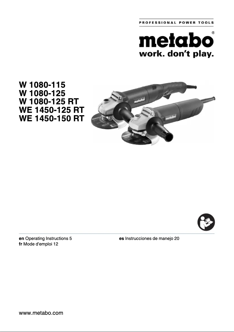 Page 1 de la notice Manuel utilisateur Metabo W1080RT