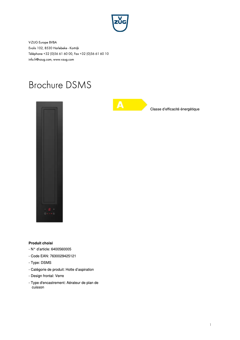 Page 1 de la notice Brochure V-Zug DSMS