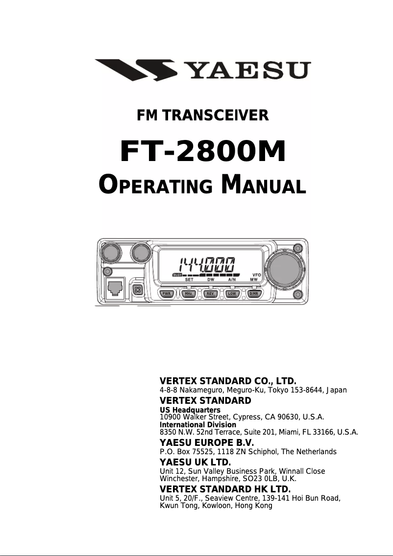 Page n°1 - Manuel utilisateur Yaesu FT-2800