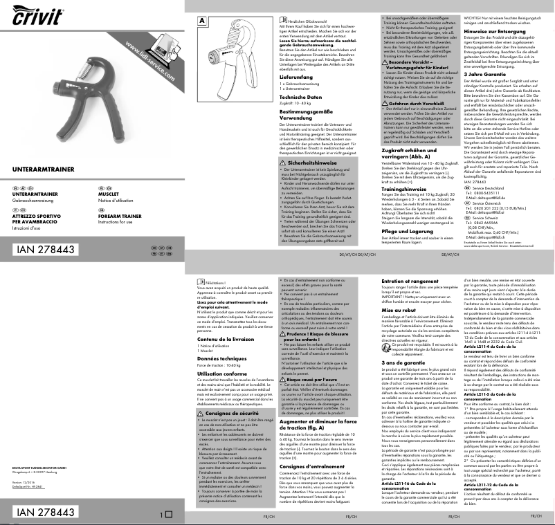 Page 1 de la notice Manuel utilisateur Crivit IAN 278443