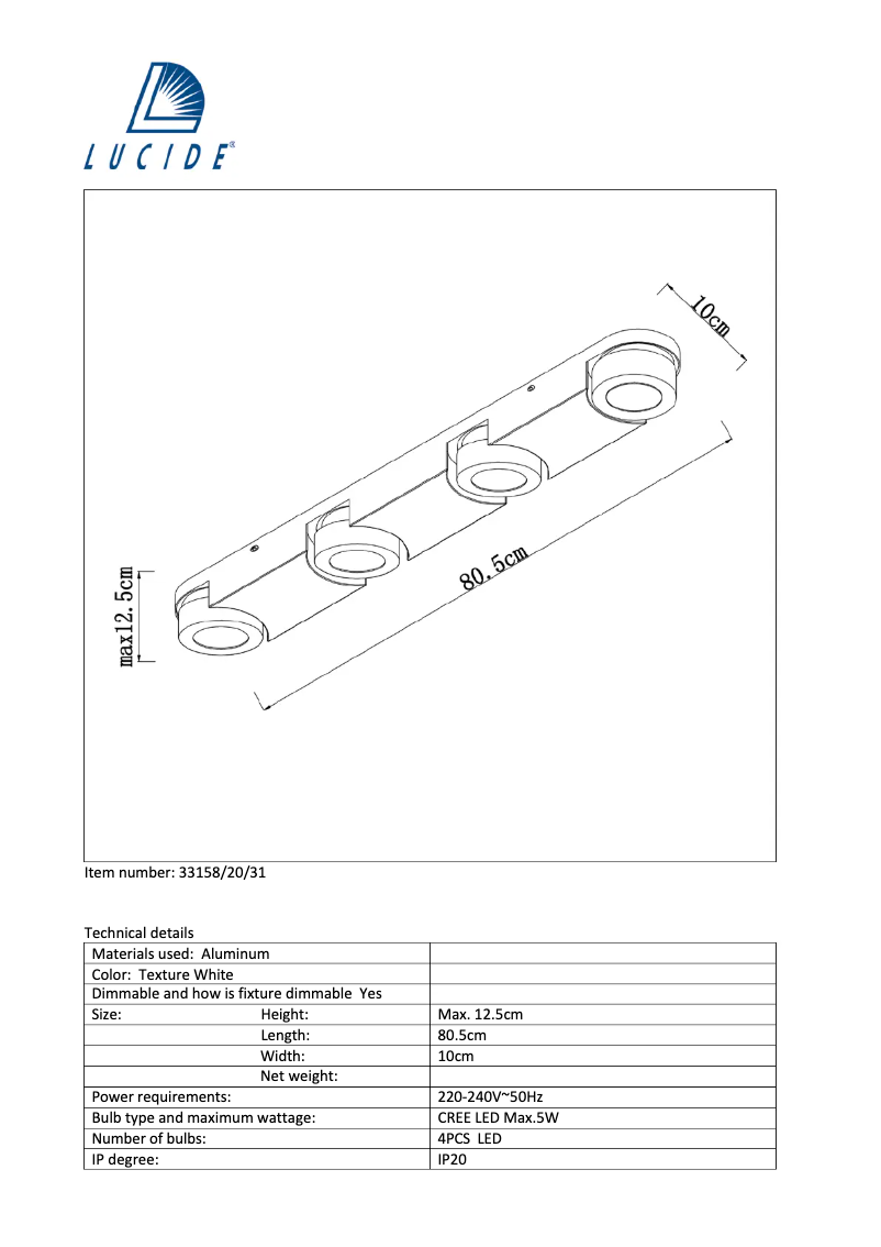 Page 1 de la notice Manuel utilisateur Lucide Mitrax 33158/20/31