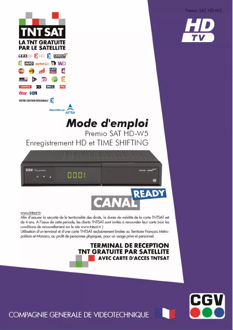 Page 1 de la notice Manuel utilisateur CGV Premio SAT HD-W5