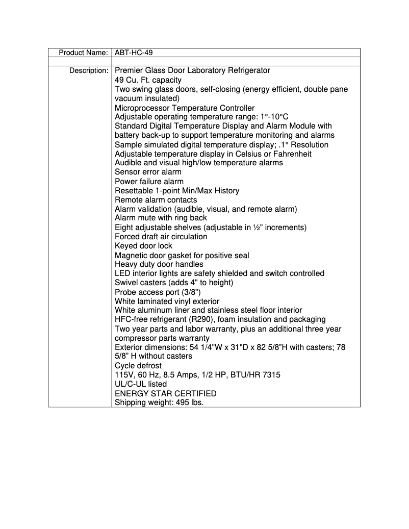 Page 1 de la notice Manuel utilisateur American BioTech Supply ABT-HC-49