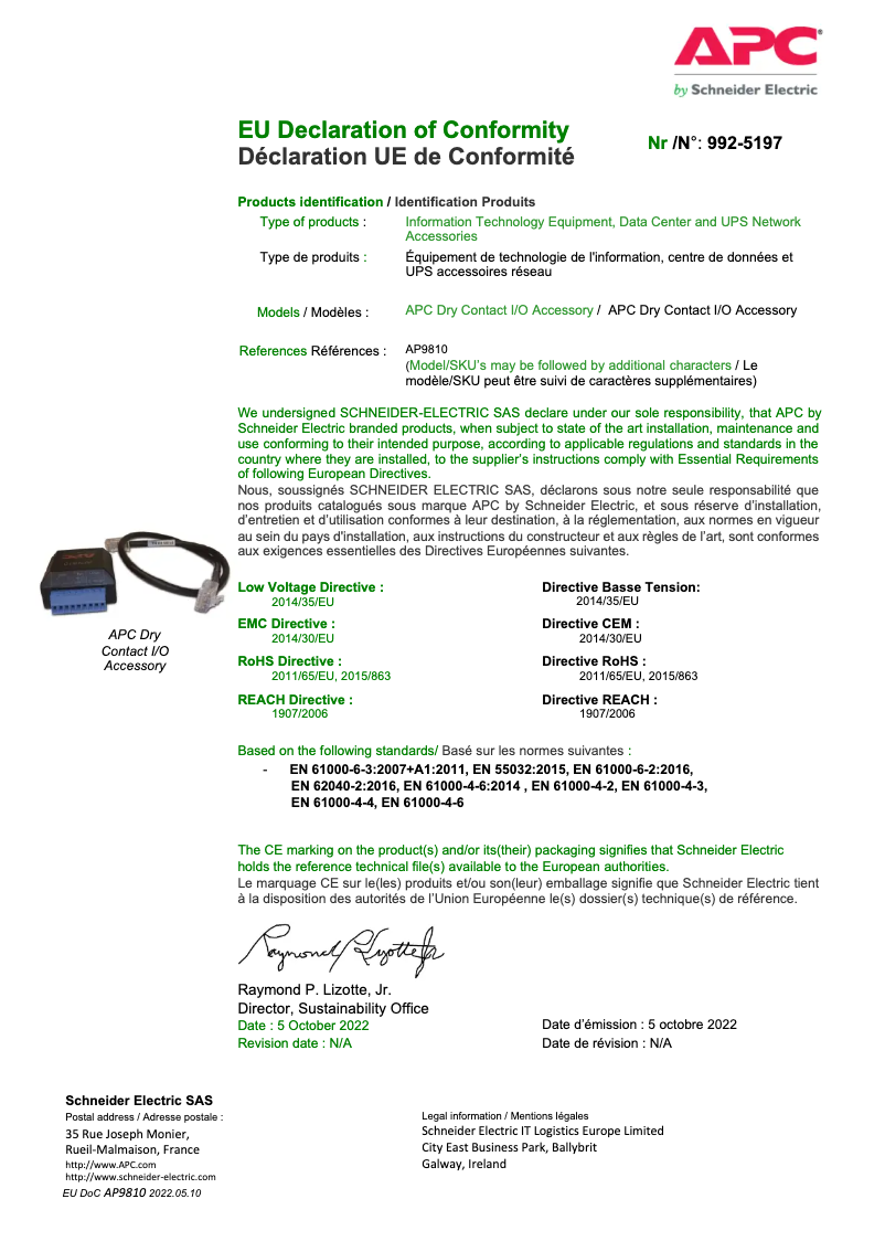 Page 1 de la notice Manuel utilisateur APC AP9810