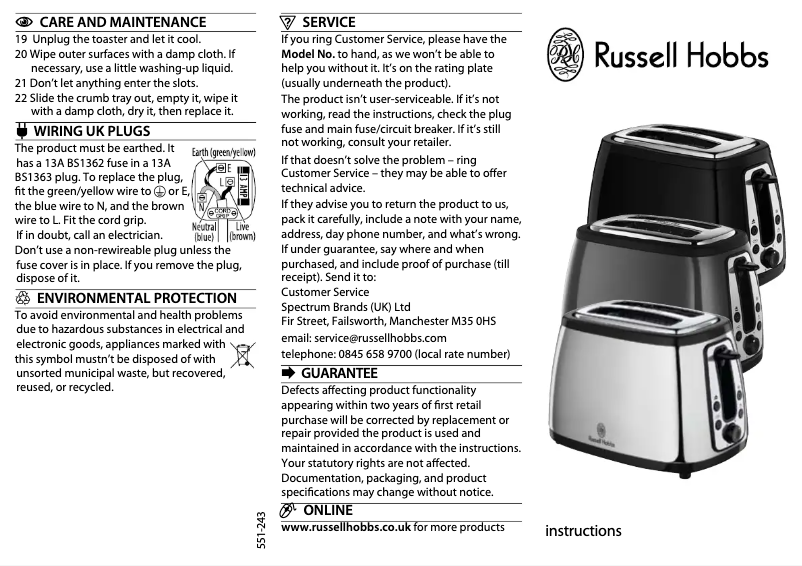 Page 1 de la notice Manuel utilisateur Russell Hobbs 1826