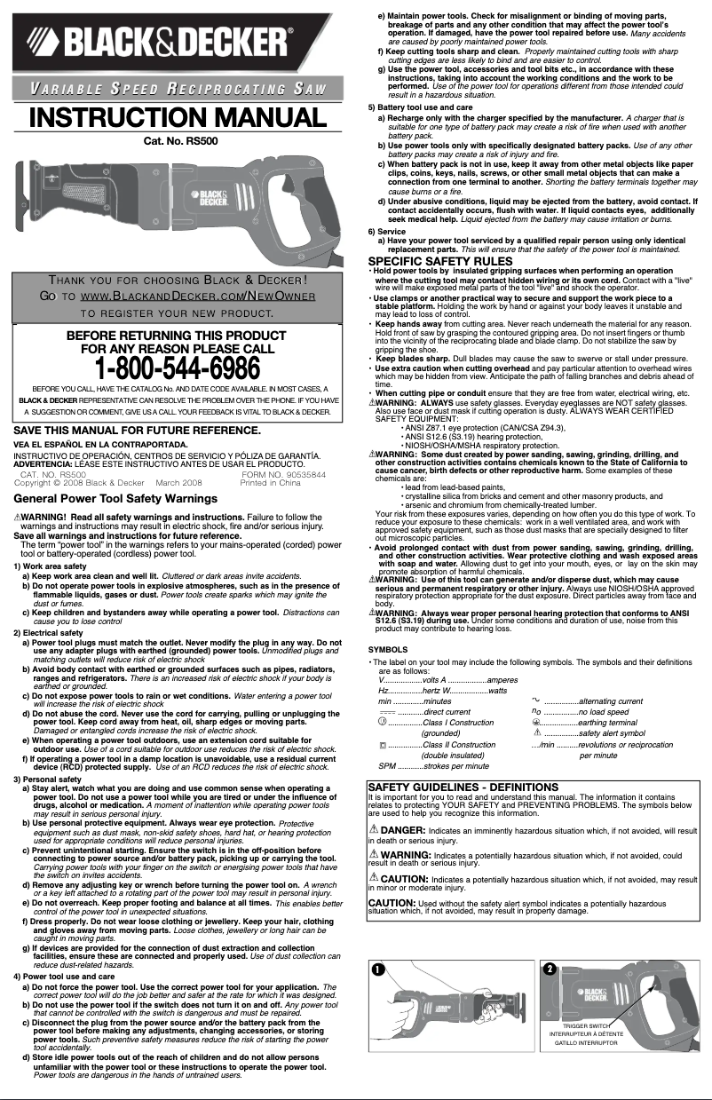 Page 1 de la notice Manuel utilisateur Black & Decker RS500