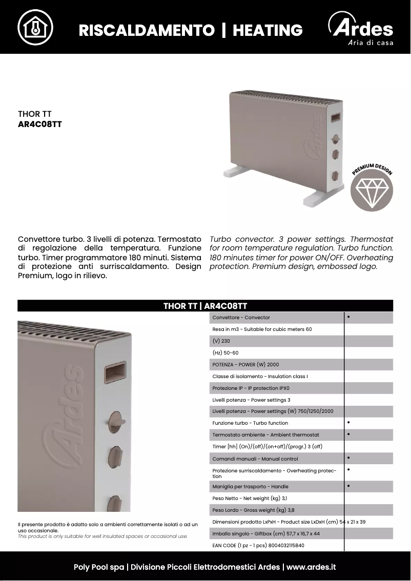 Página 1 del manual Ficha técnica Ardes AR4C08TT