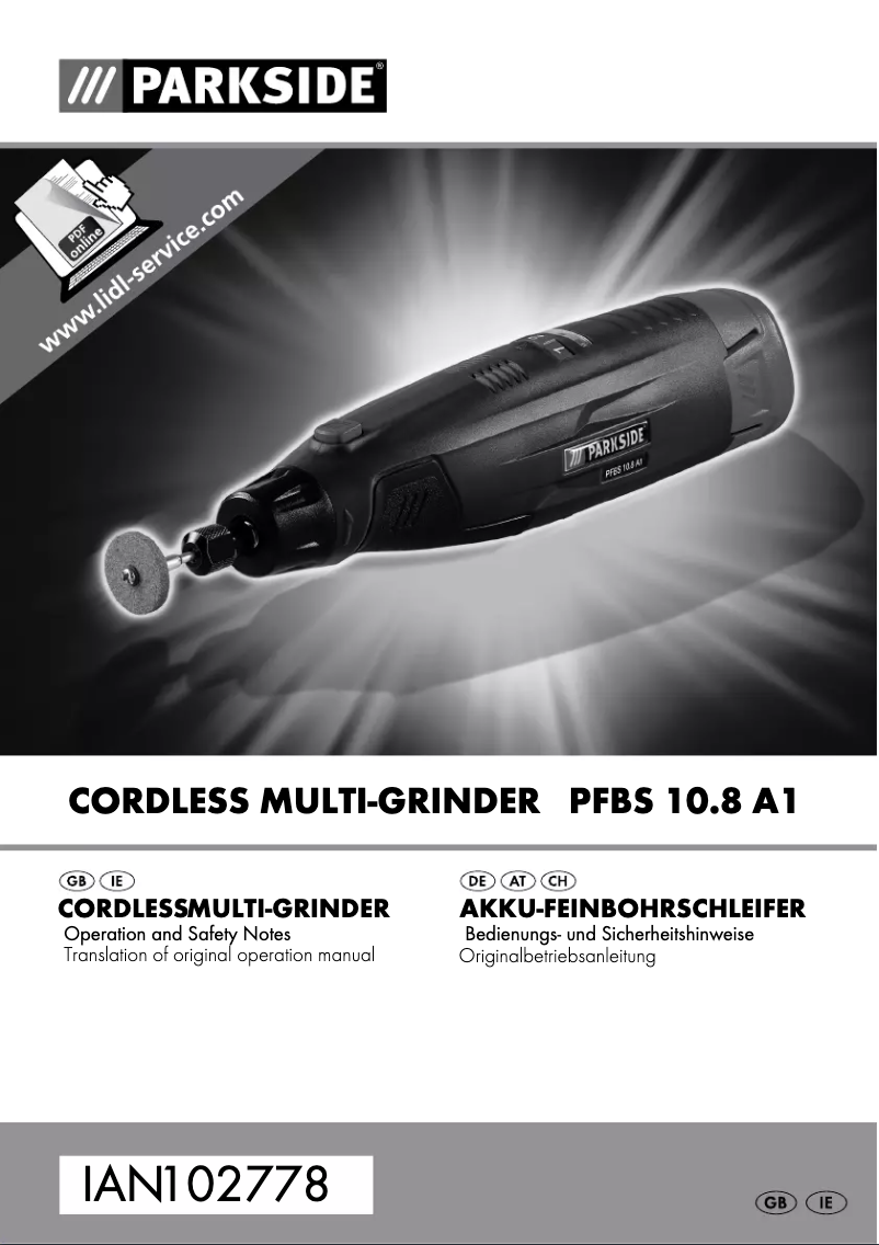 Page n°1 - Manuel utilisateur Parkside PFBS 10.8 A1