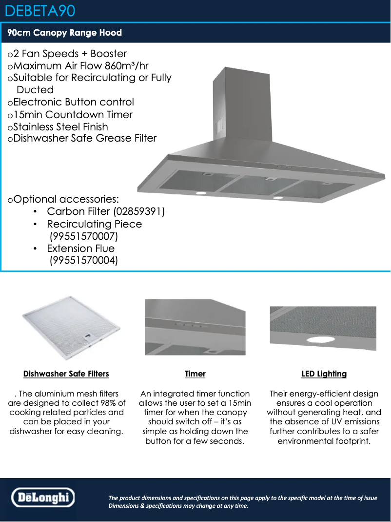 Page 1 de la notice Fiche technique DeLonghi DEBETA90