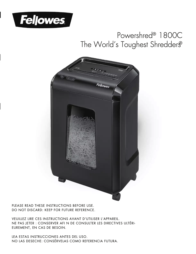 Page n°1 - Manuel utilisateur Fellowes Powershred 1800C