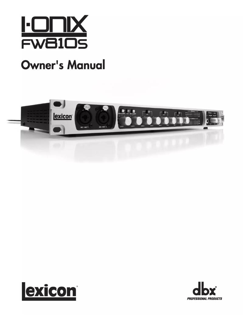 Page 1 of the manual User Manual Lexicon I-ONIX FW810S