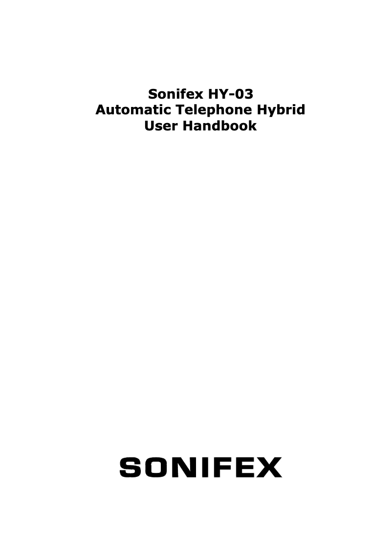Page n°1 - Manuel utilisateur Sonifex HY-03S