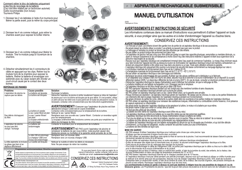 Page n°1 - Manuel utilisateur Kokido EV02