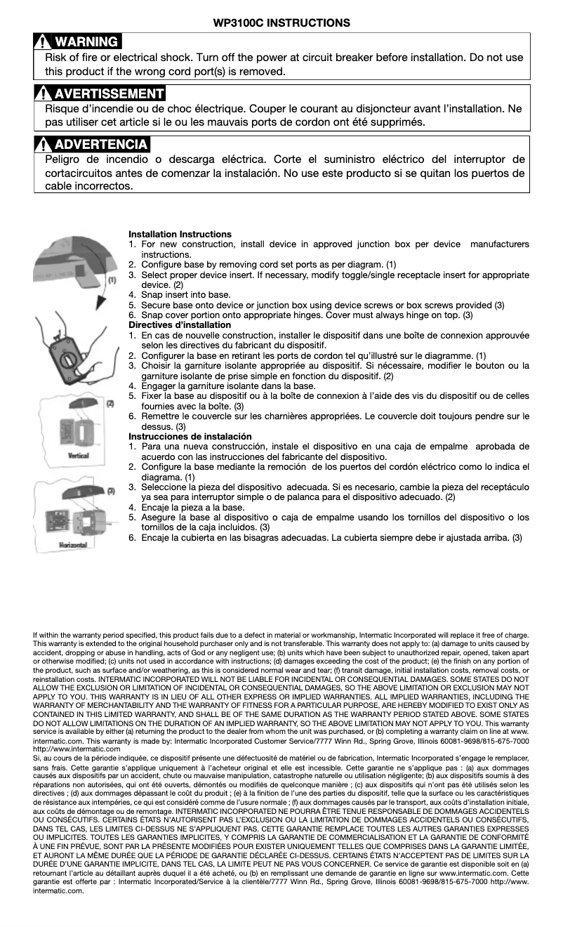 Image de la première page du manuel de l'appareil WP3100C