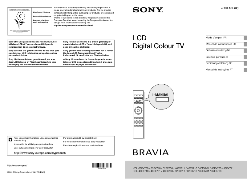 Page 1 de la notice Manuel utilisateur Sony KDL-32EX711