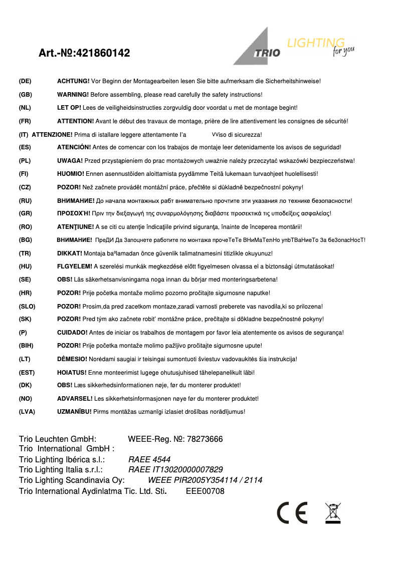 Page n°1 - Manuel utilisateur Trio Lighting Alma 421860142