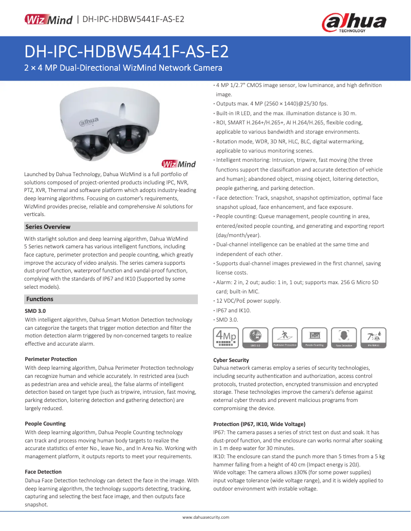 Page n°1 - Fiche technique Dahua Technology IPC-HDBW5441F-AS-E2