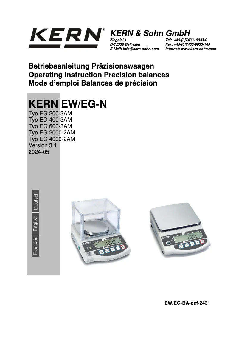 Page 1 de la notice Manuel utilisateur Kern EW 220-3NM