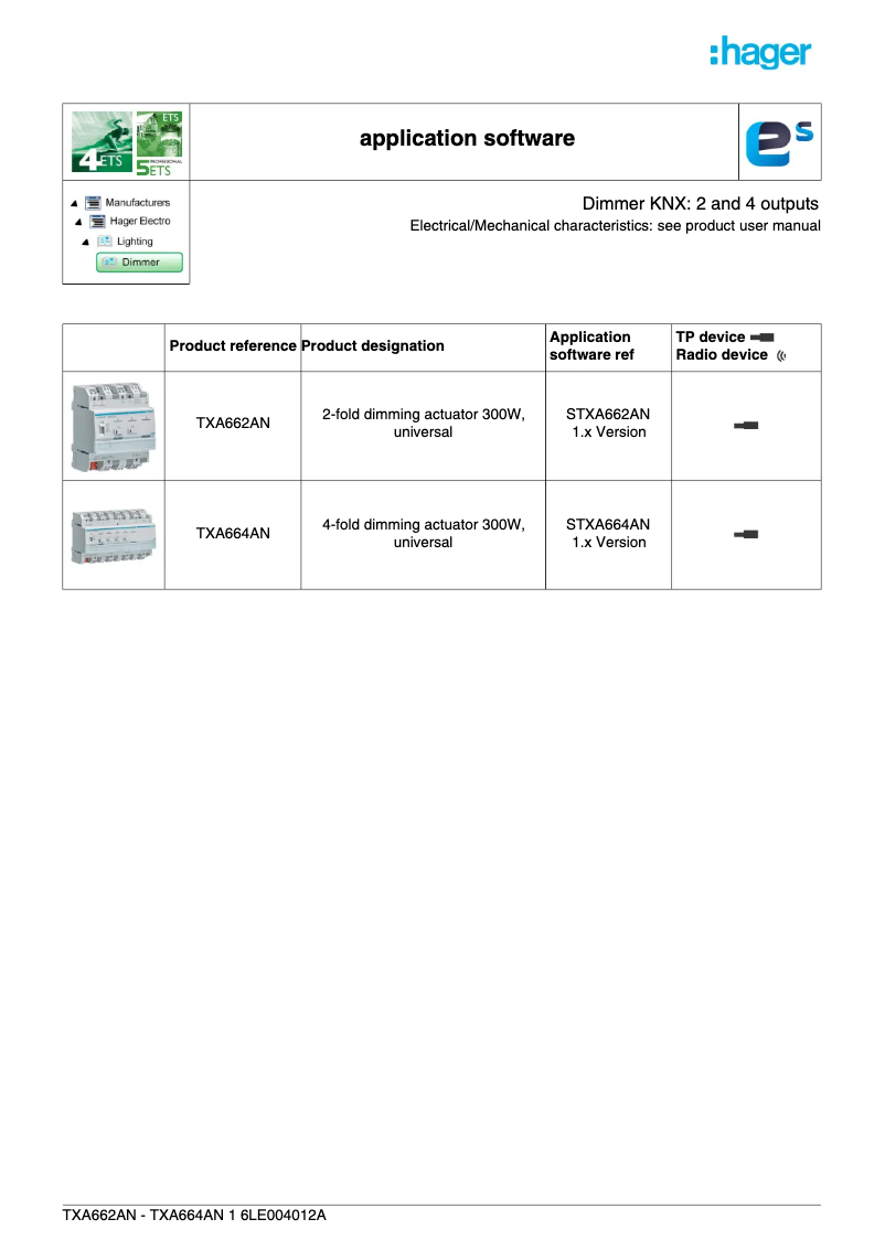 Page 1 de la notice Manuel utilisateur Hager TXA662AN