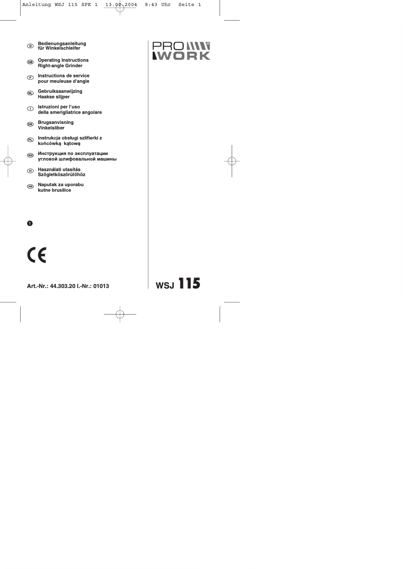 Page 1 de la notice Manuel utilisateur Prowork WSJ 115