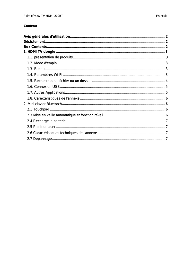 Page n°1 - Manuel utilisateur Point of View TV-HDMI-200BT