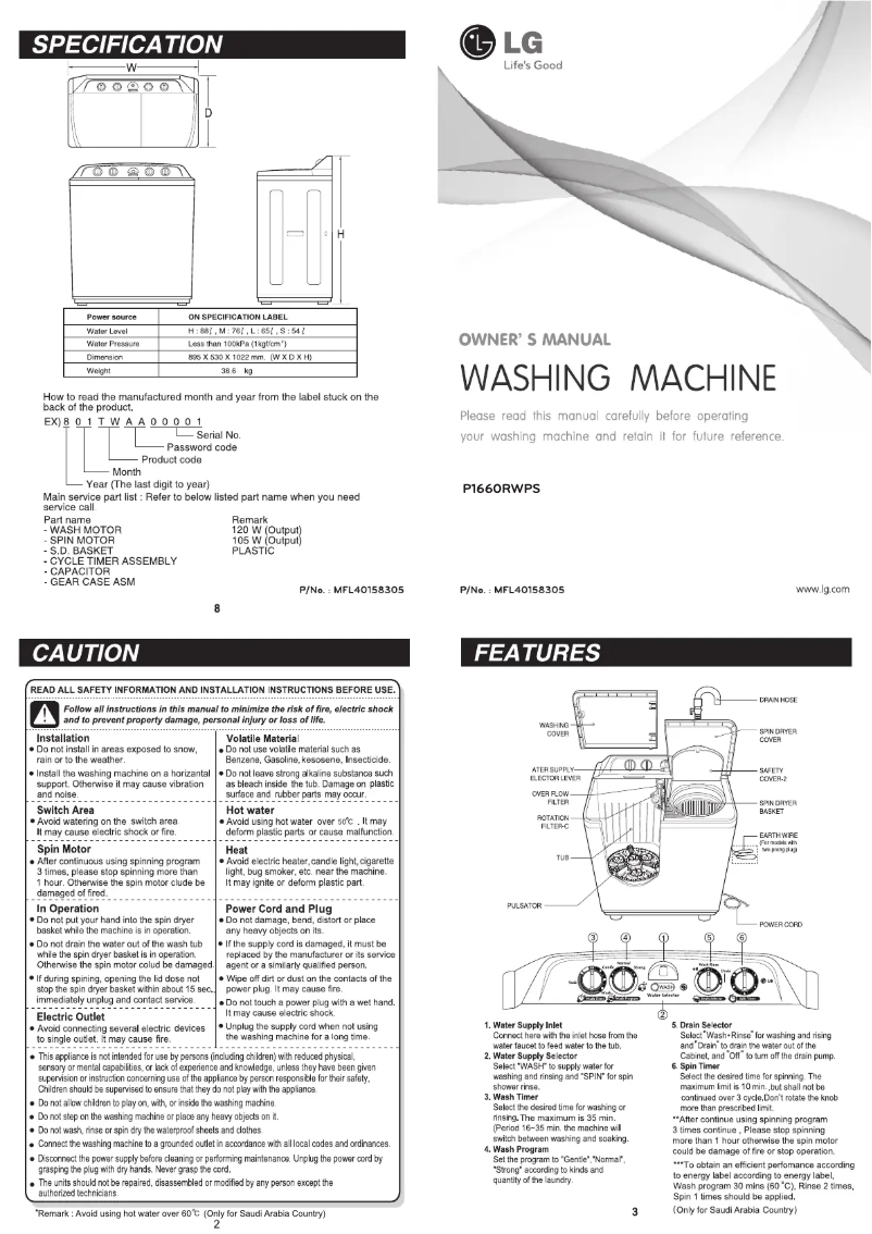 Page n°1 - Manuel utilisateur LG P1460RWPS
