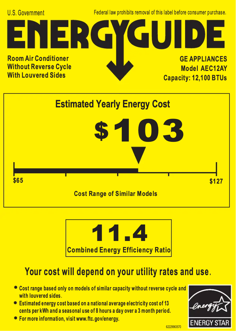 Page 1 de la notice Label énergétique GE AEC12AY