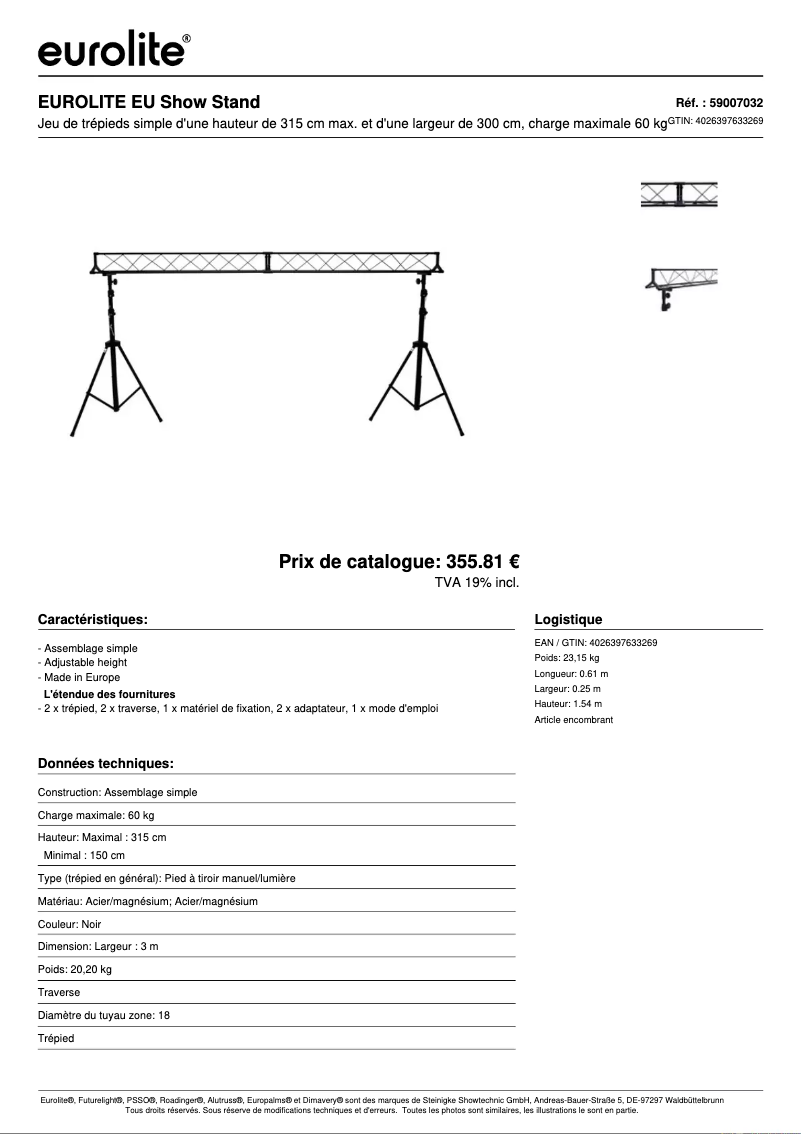 Page n°1 - Fiche technique Eurolite Show Stand