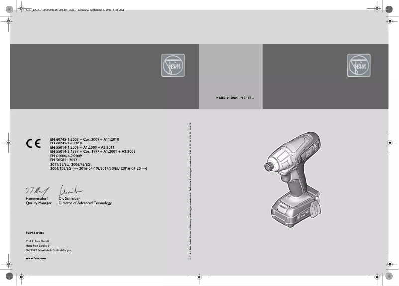Página 1 del manual Manual de usuario Fein ASCD 12-100 W4C