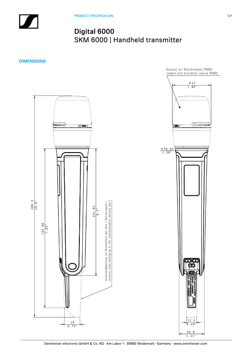 Page n°1 - Dessin technique Sennheiser SKM 6000