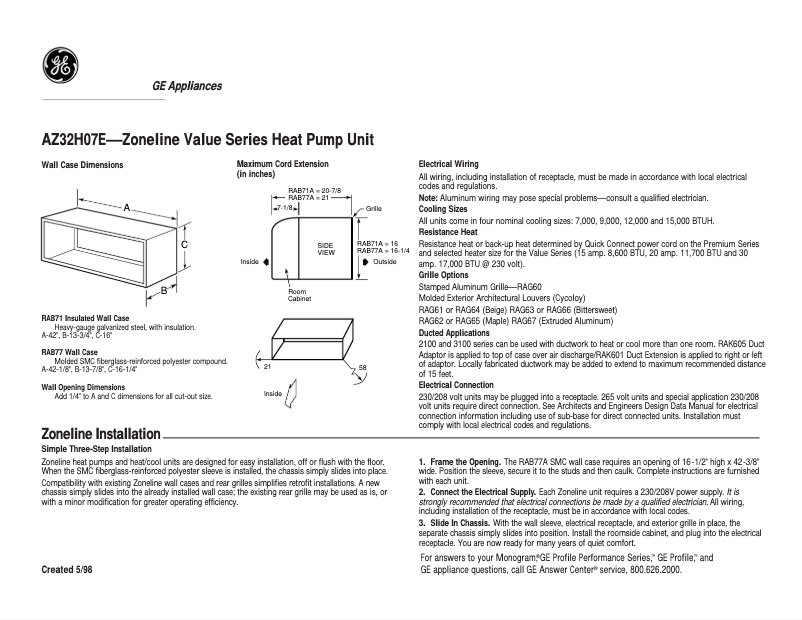 Page n°1 - Fiche technique GE AZ32H07E3D