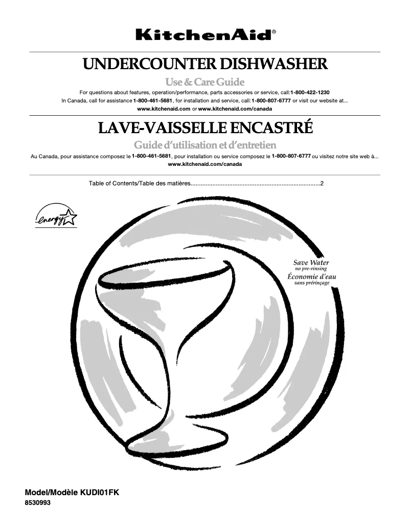 Page 1 de la notice Manuel utilisateur KitchenAid KUDS01FKSS0