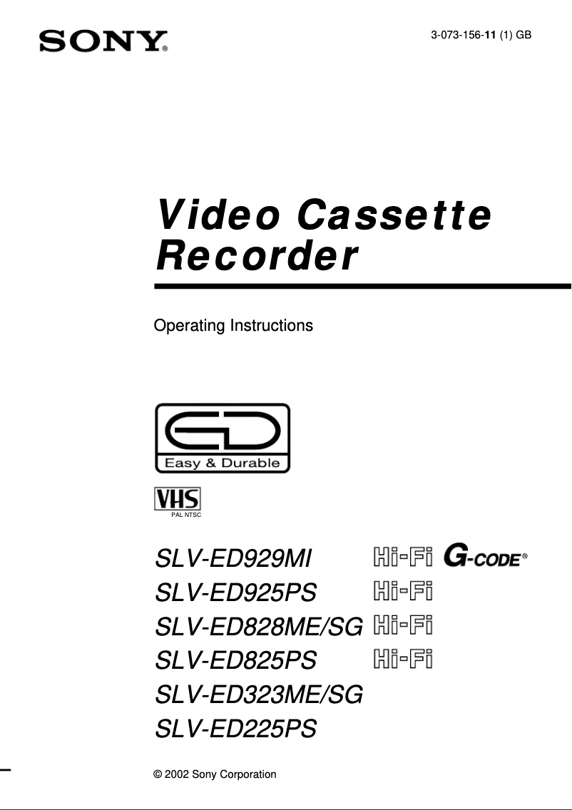 Page 1 de la notice Manuel utilisateur Sony SLV-ED929MI