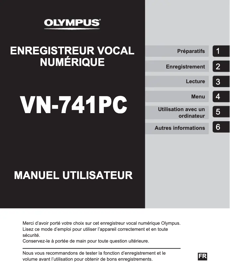 Page n°1 - Mode d'emploi Olympus VN-741PC