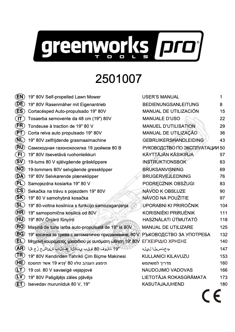Page 1 de la notice Manuel utilisateur Greenworks GD80LM46SP