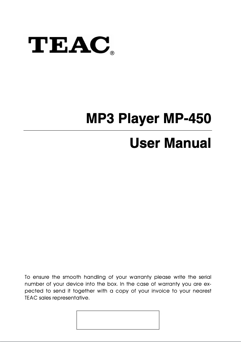 Page 1 of the manual User Manual Teac MP-450