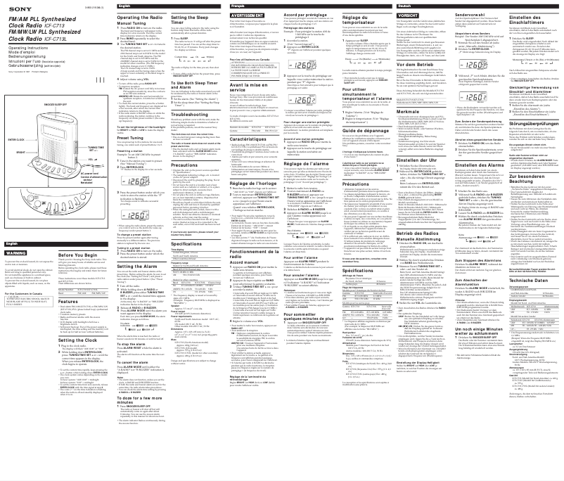 Image de la première page du manuel de l'appareil ICF-C713