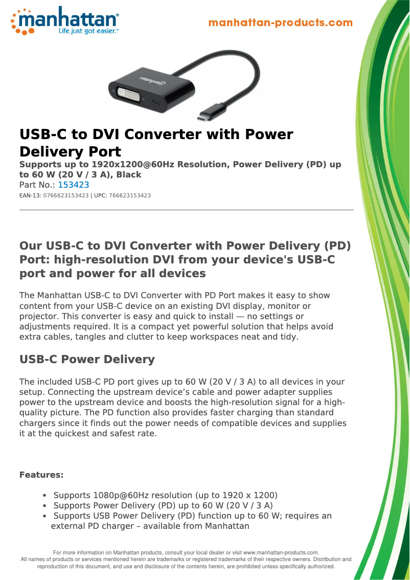 Page 1 de la notice Fiche technique Manhattan 153423