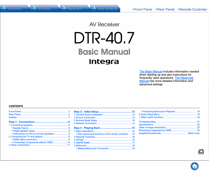 Image de la première page du manuel de l'appareil DTR-40.7