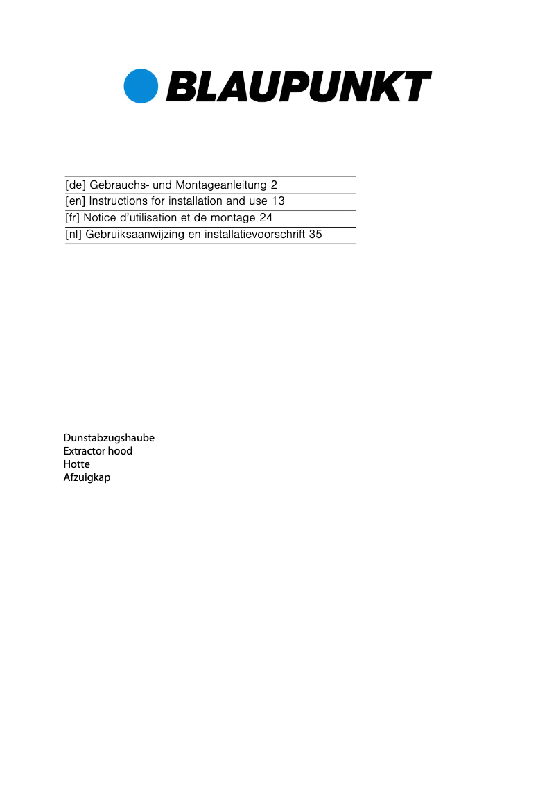 Page n°1 - Manuel utilisateur Blaupunkt 5DW69250