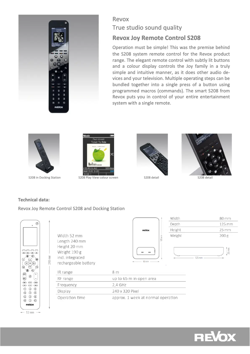 Page 1 de la notice Fiche technique Revox Joy S208