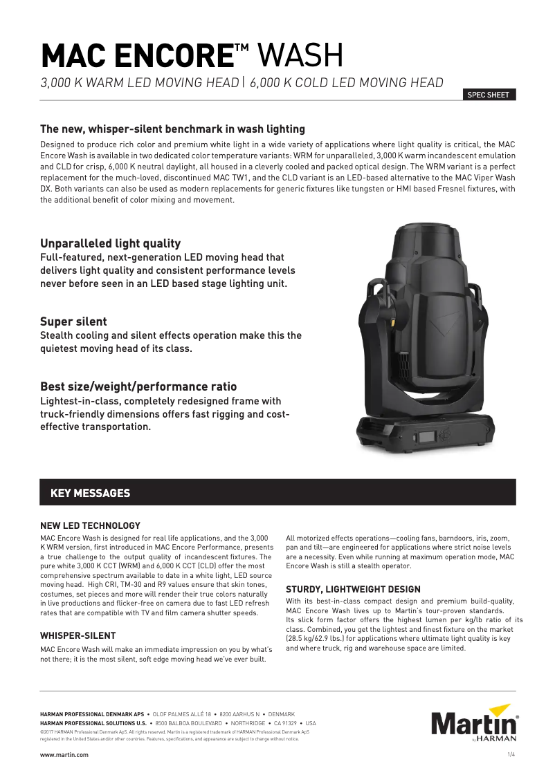 Page 1 of the manual Technical Sheet Martin MAC Encore Wash CLD