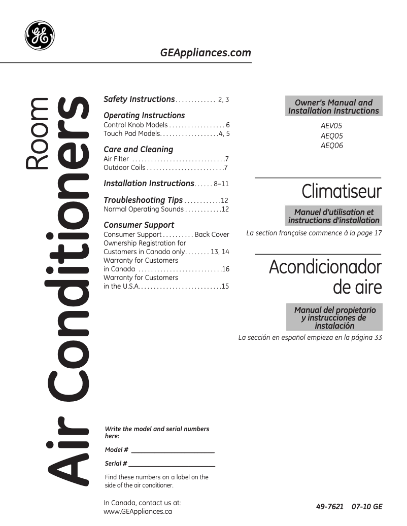 Image de la première page du manuel de l'appareil AEM08LN